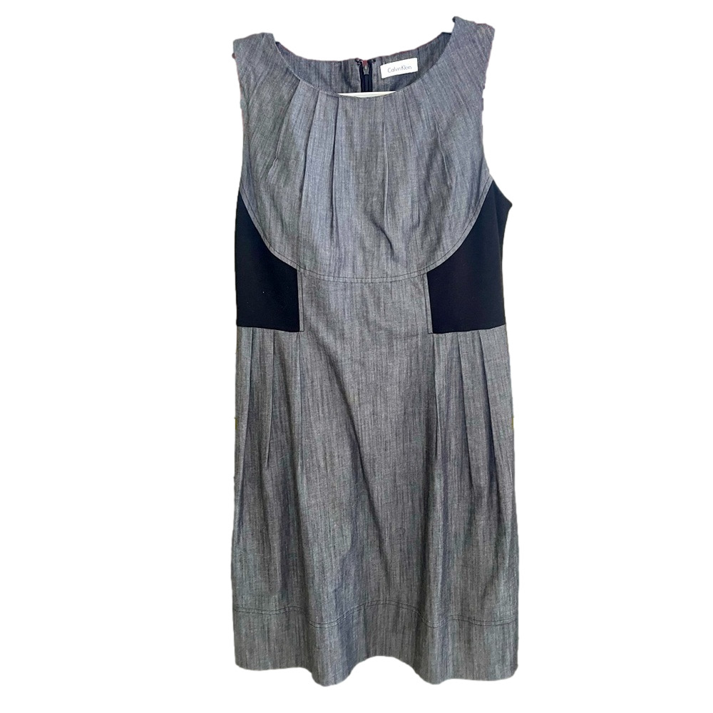 Calvin Klein Sleeveless A-line Dress in gray & Black